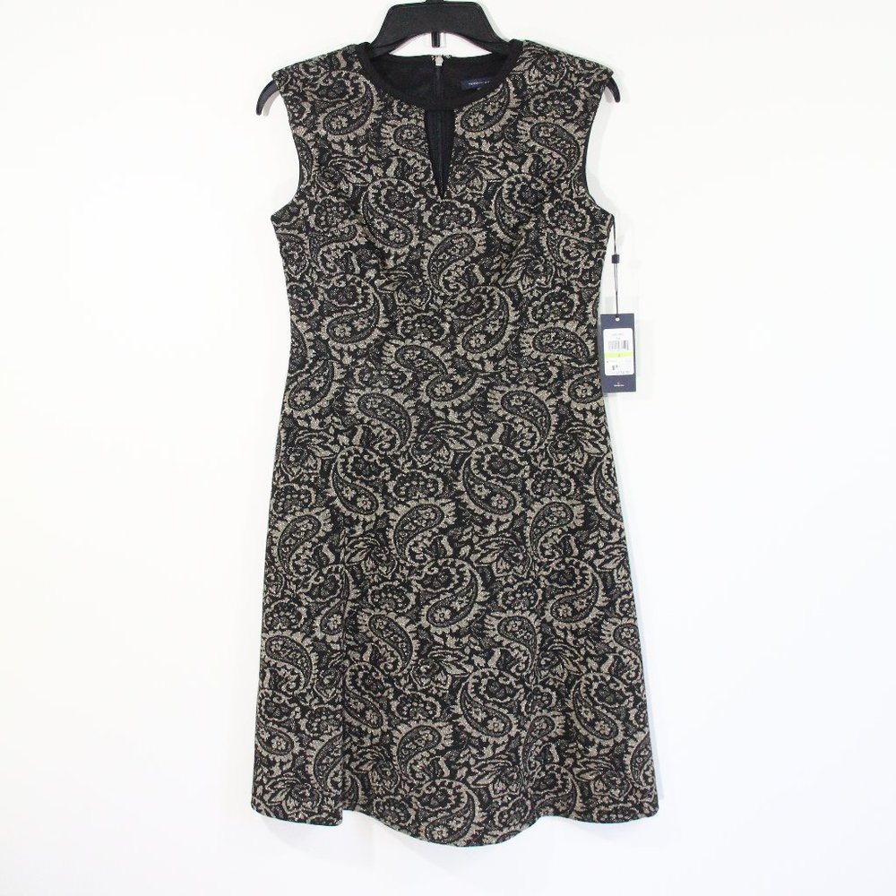 Tommy Hilfiger work Dress sz 4 New Women Fit and Flare metallic Paisley print